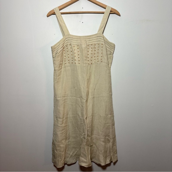 Serenade Dresses & Skirts - Serenade Linen Blend Beaded Midi Dress Beige Neutral Boho Sleeveless Size M